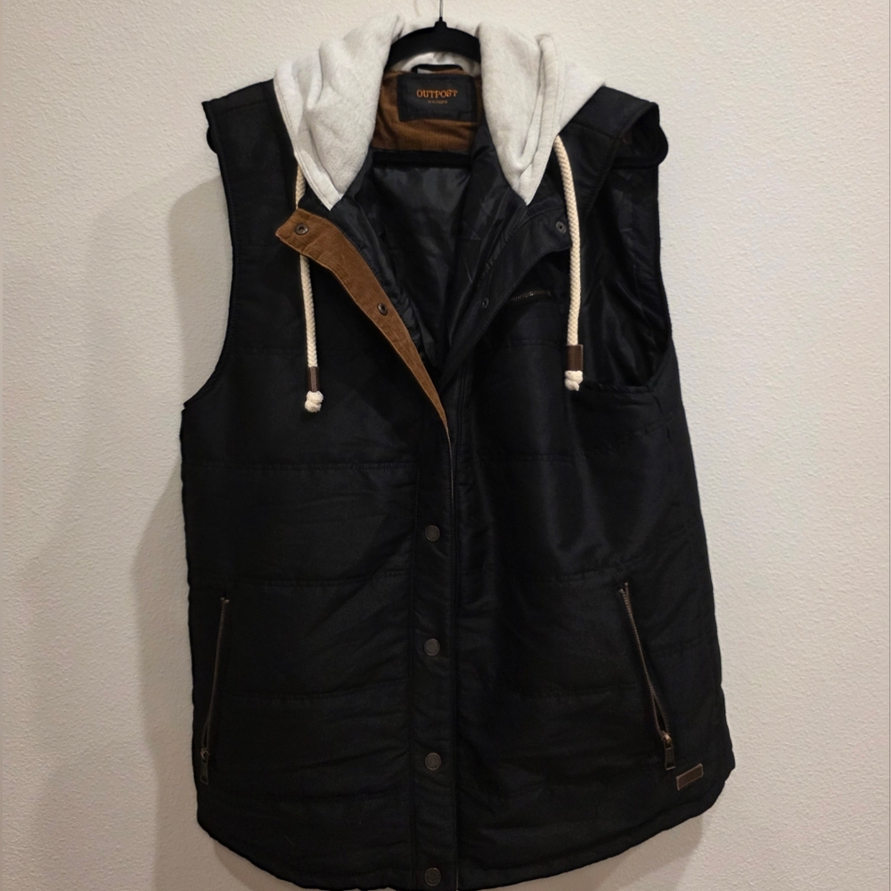 Outpost Black and Brown Men's Hooded Vest